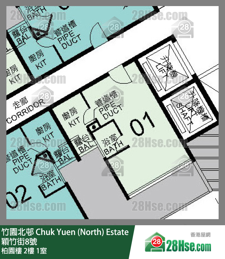 竹園北邨 柏園樓2樓 1室 平面圖