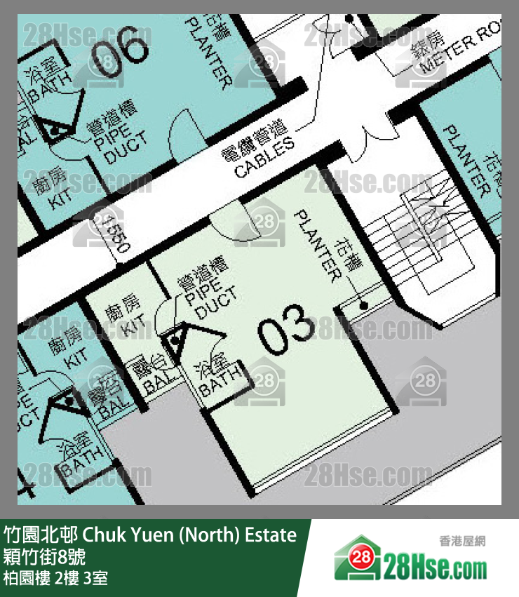 竹園北邨 柏園樓2樓 3室 平面圖