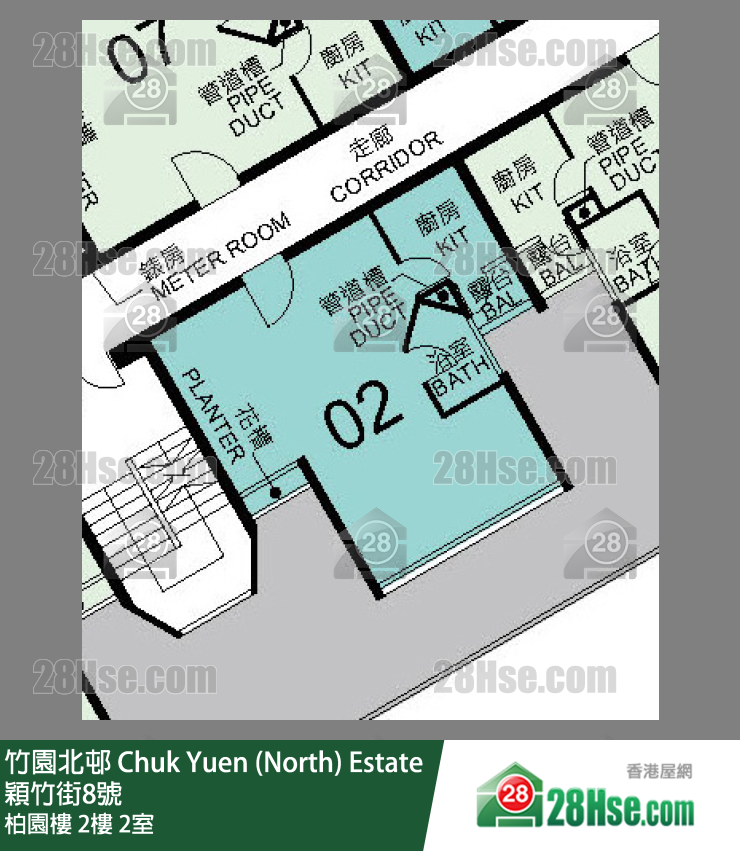 竹園北邨 柏園樓2樓 2室 平面圖