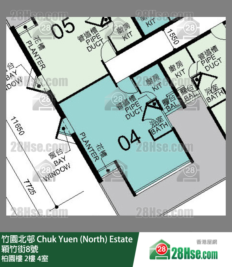 竹園北邨 柏園樓2樓 4室 平面圖