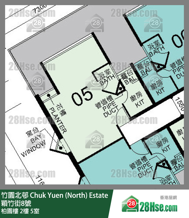 竹園北邨 柏園樓2樓 5室 平面圖