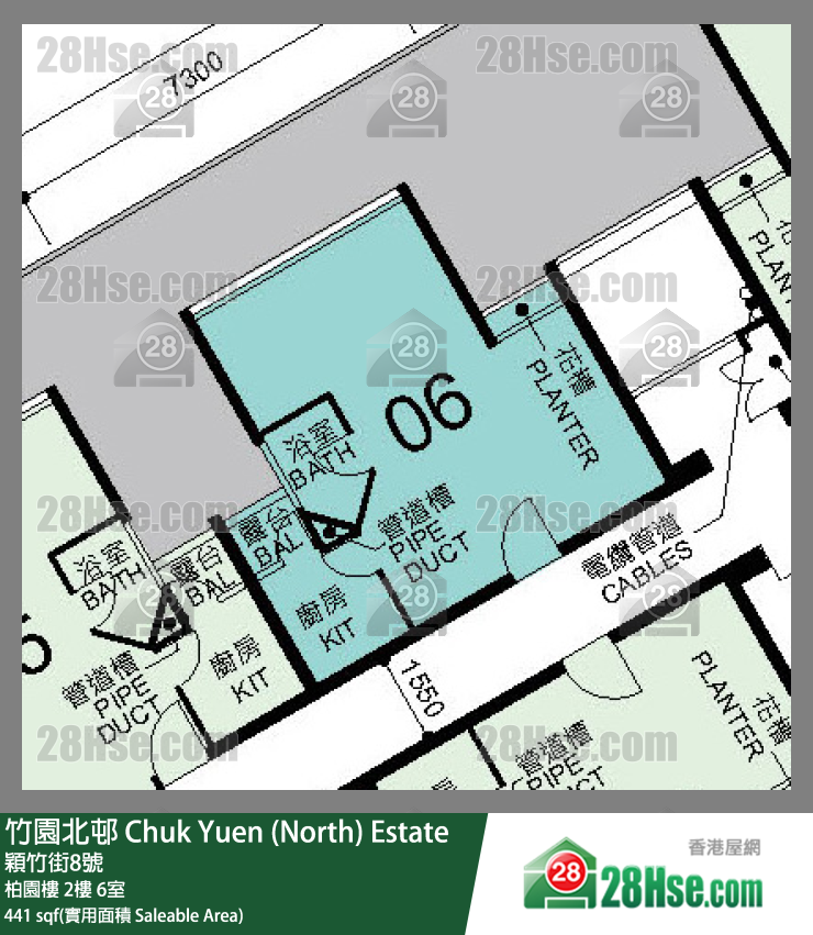 竹園北邨 柏園樓 2樓 6室 平面圖