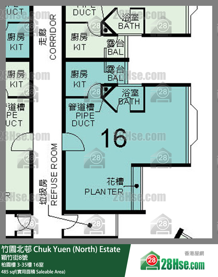 竹園北邨 柏園樓21樓 16室 平面圖