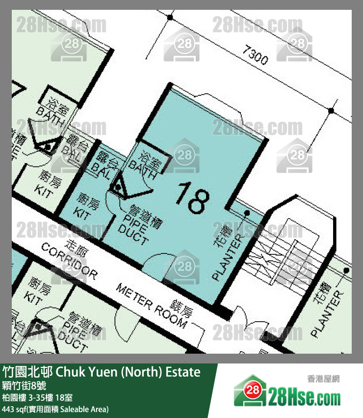 竹園北邨 柏園樓3樓 18室 平面圖