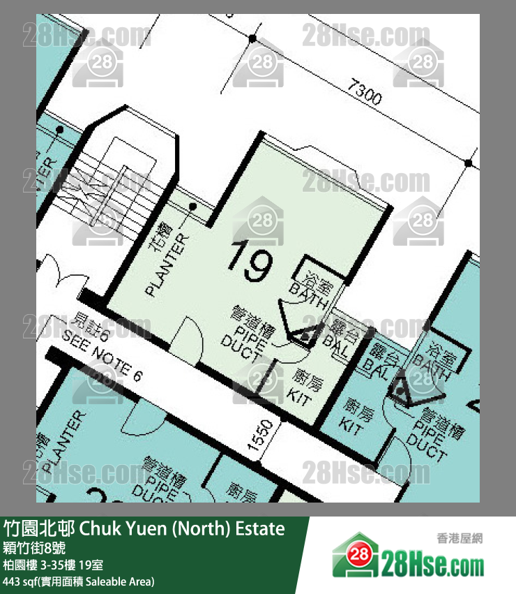 竹園北邨 柏園樓24樓 19室 平面圖