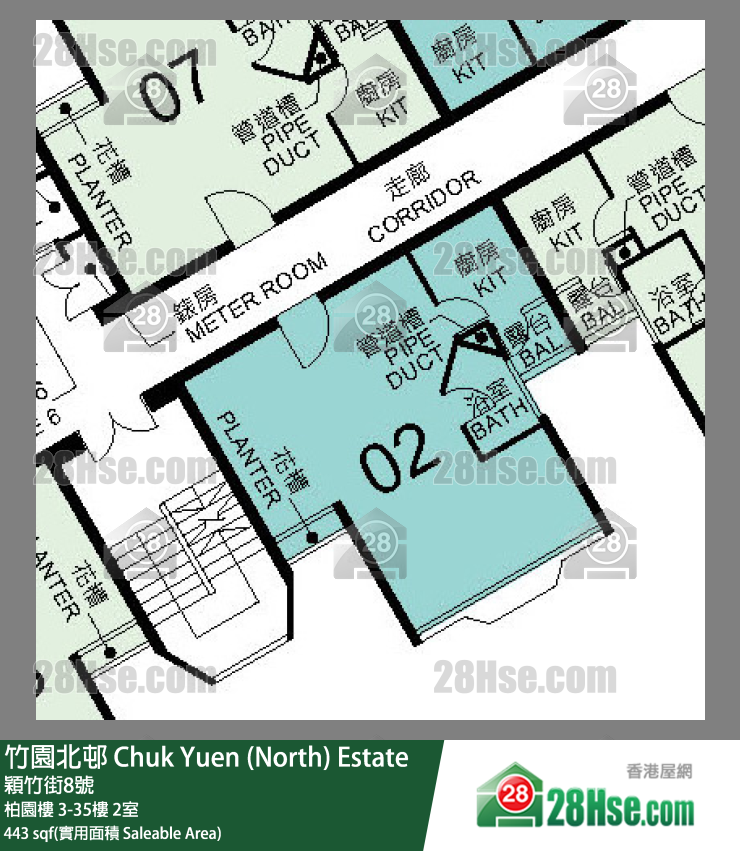 竹園北邨 柏園樓22樓 2室 平面圖