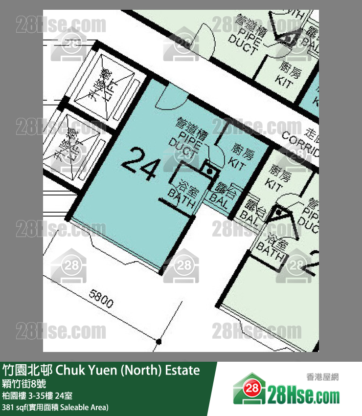 竹園北邨 柏園樓3樓 24室 平面圖