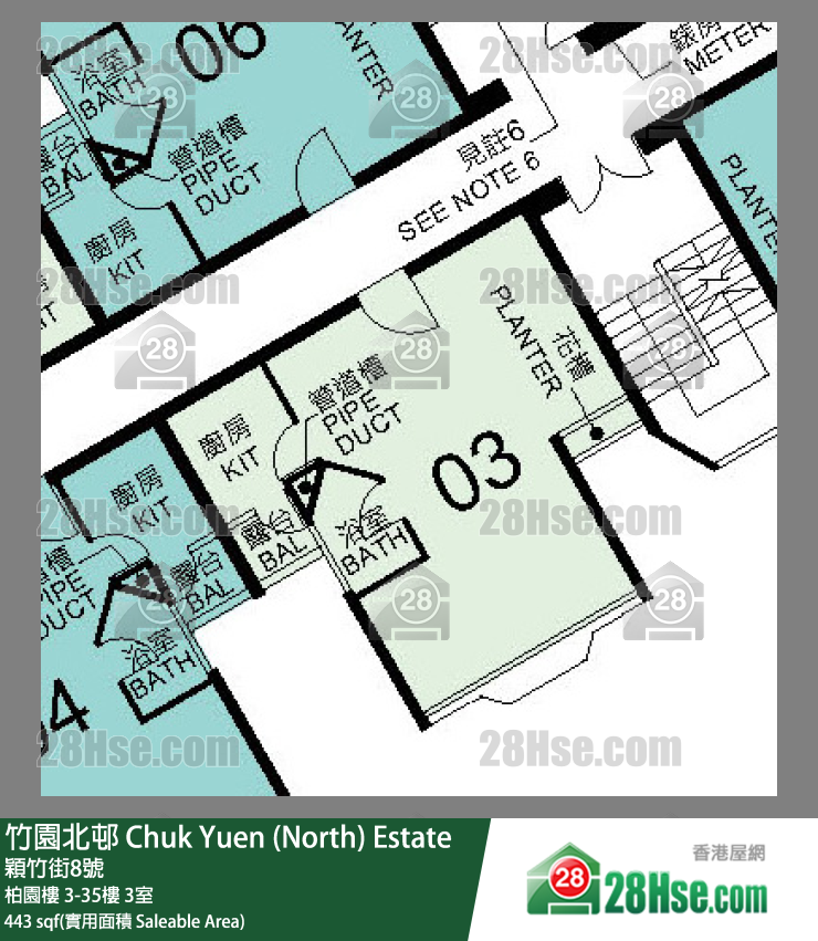 竹園北邨 柏園樓30樓 3室 平面圖
