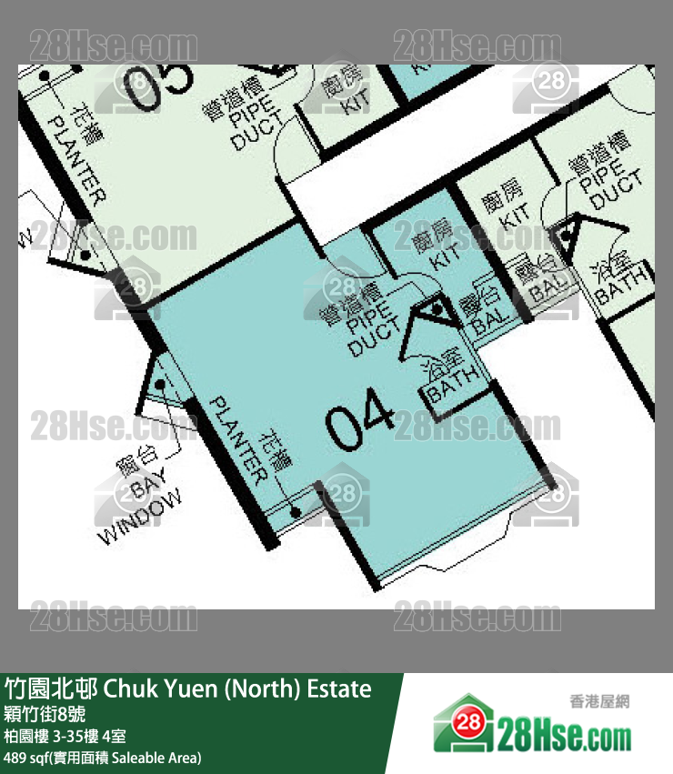 竹園北邨 柏園樓30樓 4室 平面圖