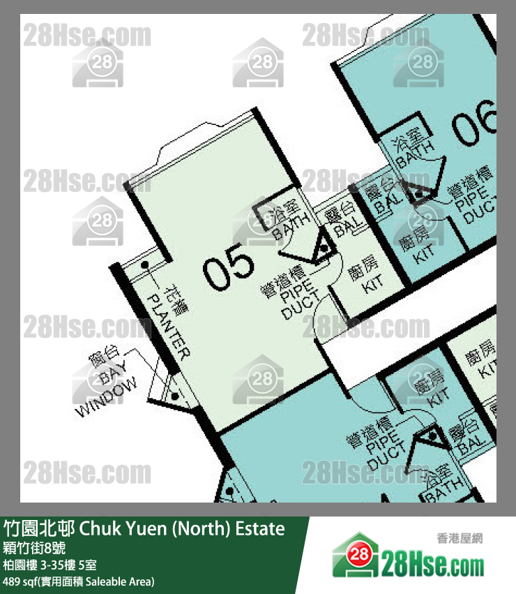 竹園北邨 柏園樓18樓 5室 平面圖