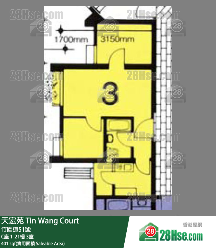 天宏苑 C座 6樓 3室 平面圖