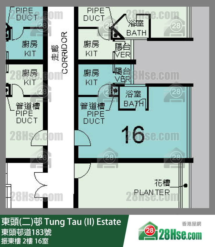 東頭(二)邨 振東樓 2樓 16室 平面圖