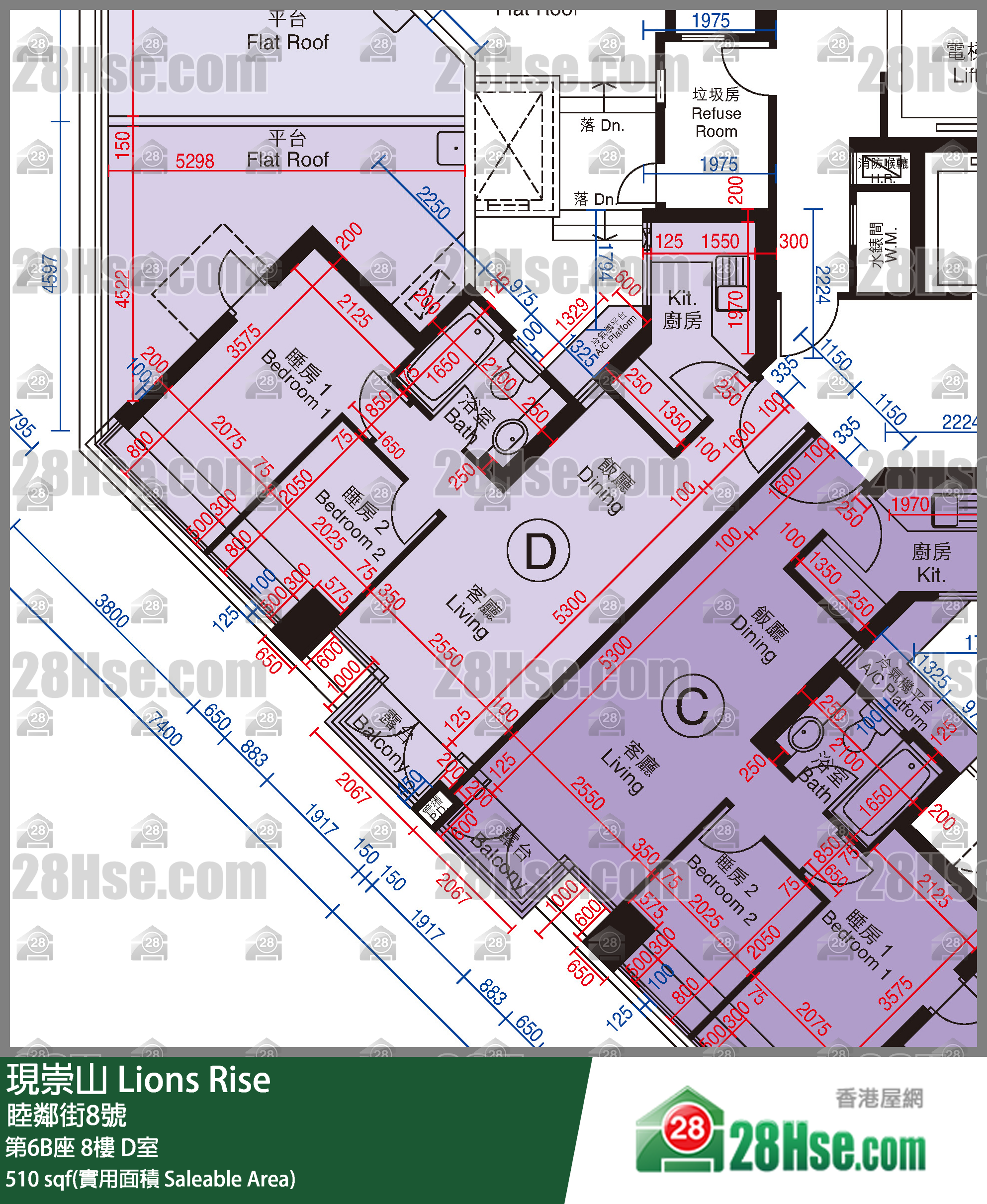 現崇山 第6B座 8樓 D室 平面圖