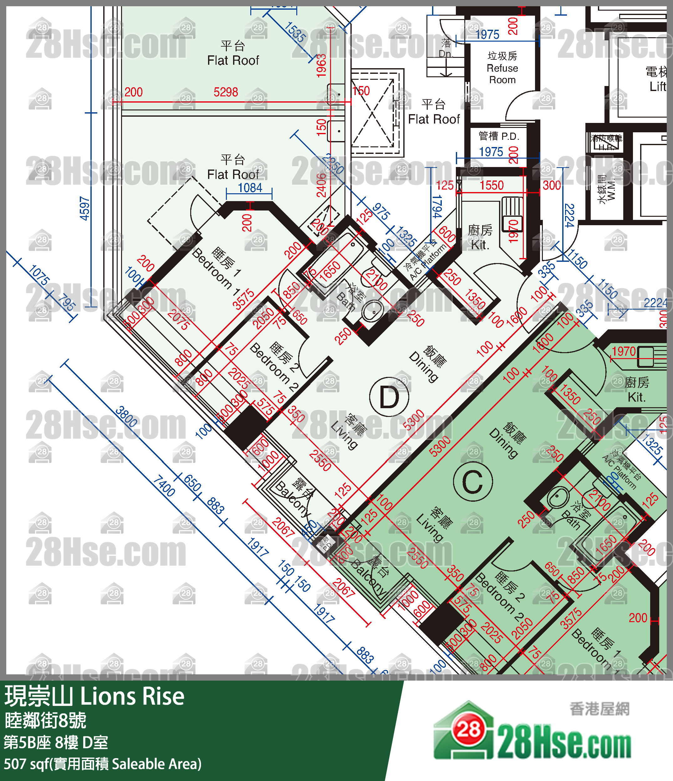 現崇山 第5B座8樓 D室 平面圖