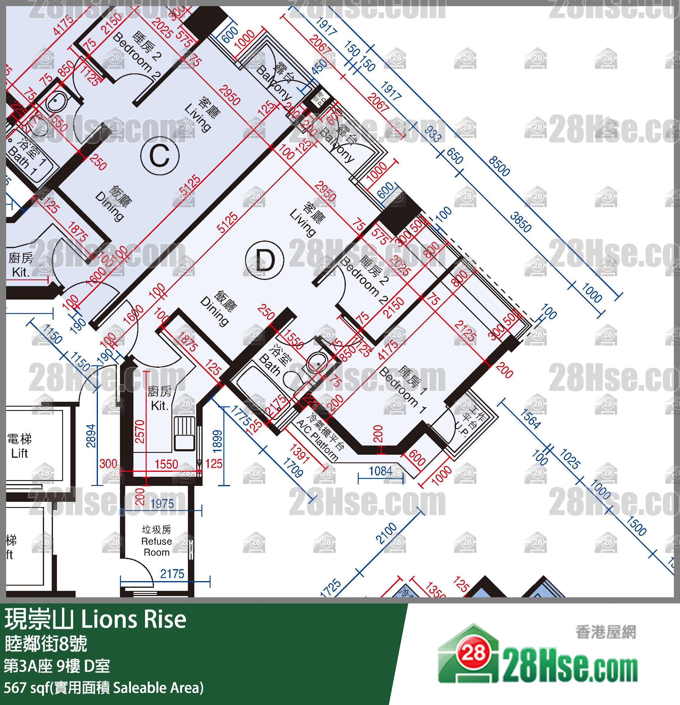 现崇山 第3A座 9楼 D室 平面图