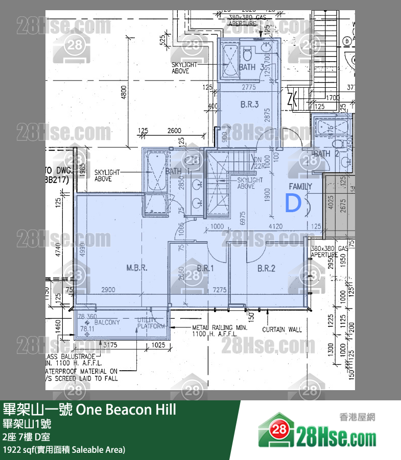 畢架山一號 2座7樓 D室 平面圖