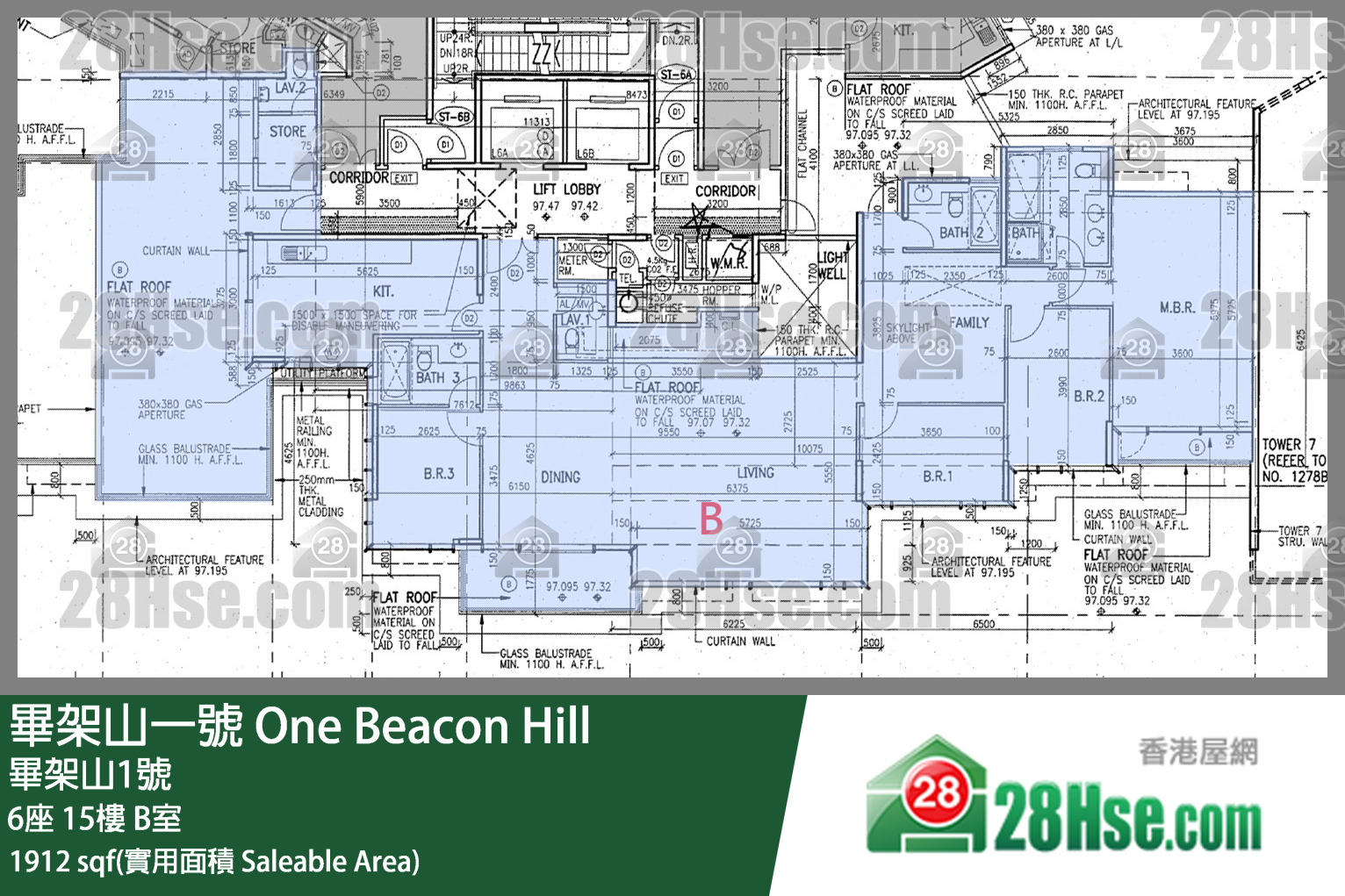 One Beacon Hill,  Flat B, 15/f, Tower 6 FloorPlan