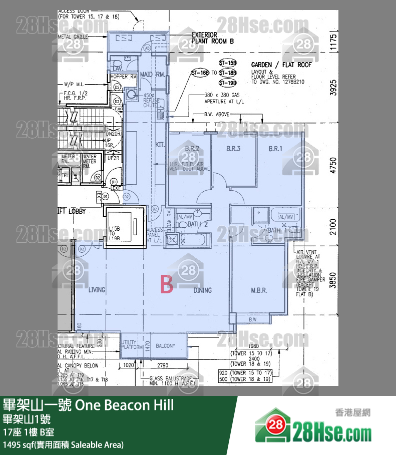 畢架山一號 17座1樓 B室 平面圖