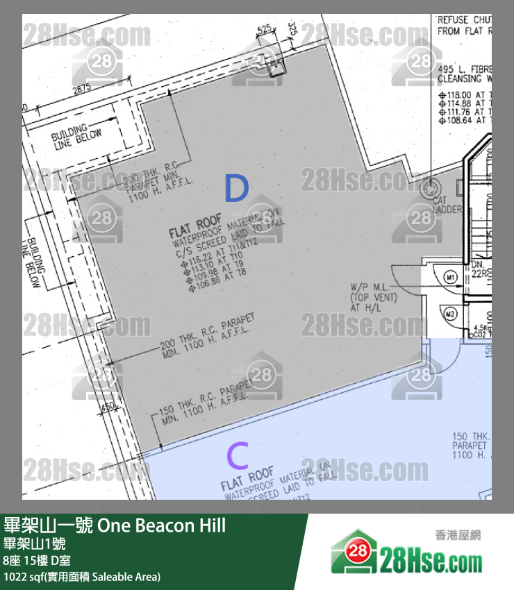 毕架山一号 8座 15楼 D室 平面图