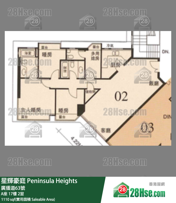 星辉豪庭 A座17楼 2室 平面图