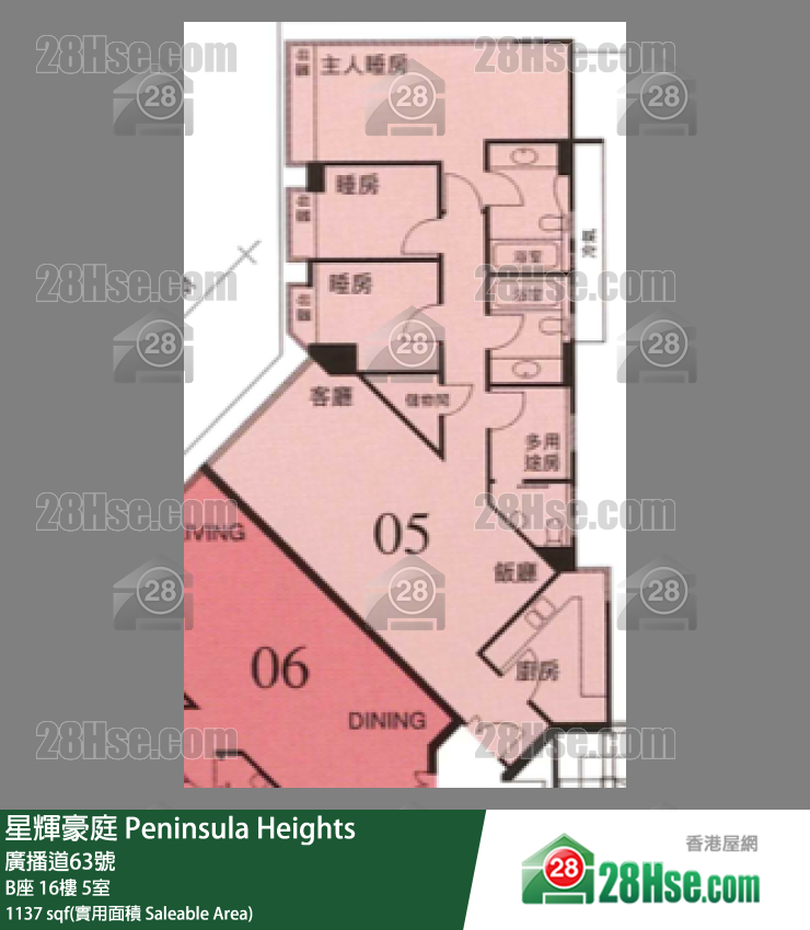 星辉豪庭 B座 16楼 5室 平面图