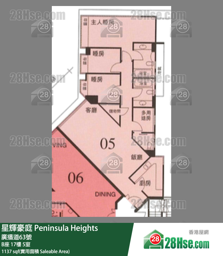 星辉豪庭 B座17楼 5室 平面图