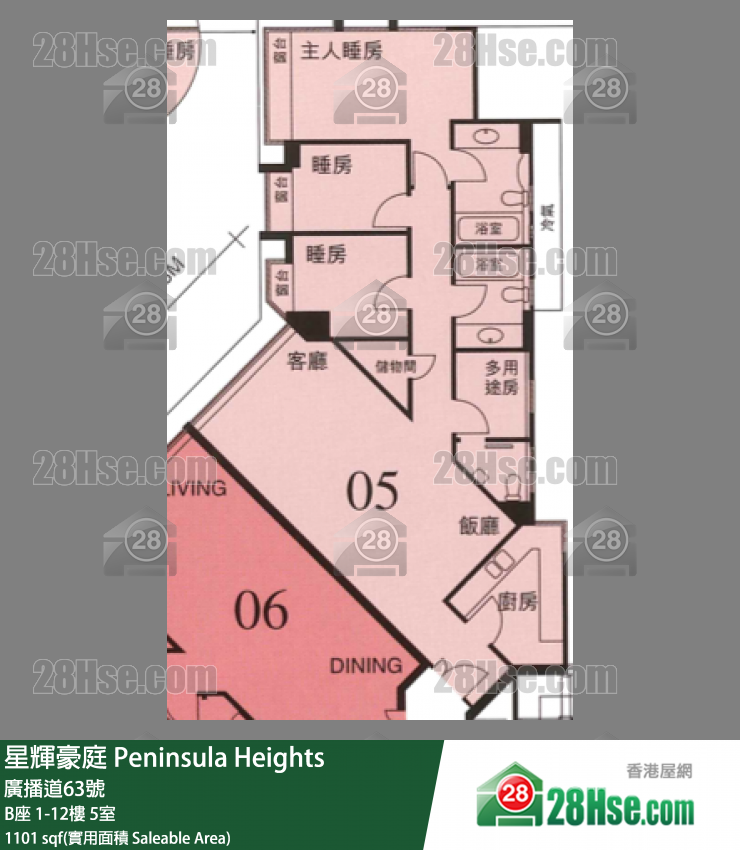 星辉豪庭 B座12楼 5室 平面图