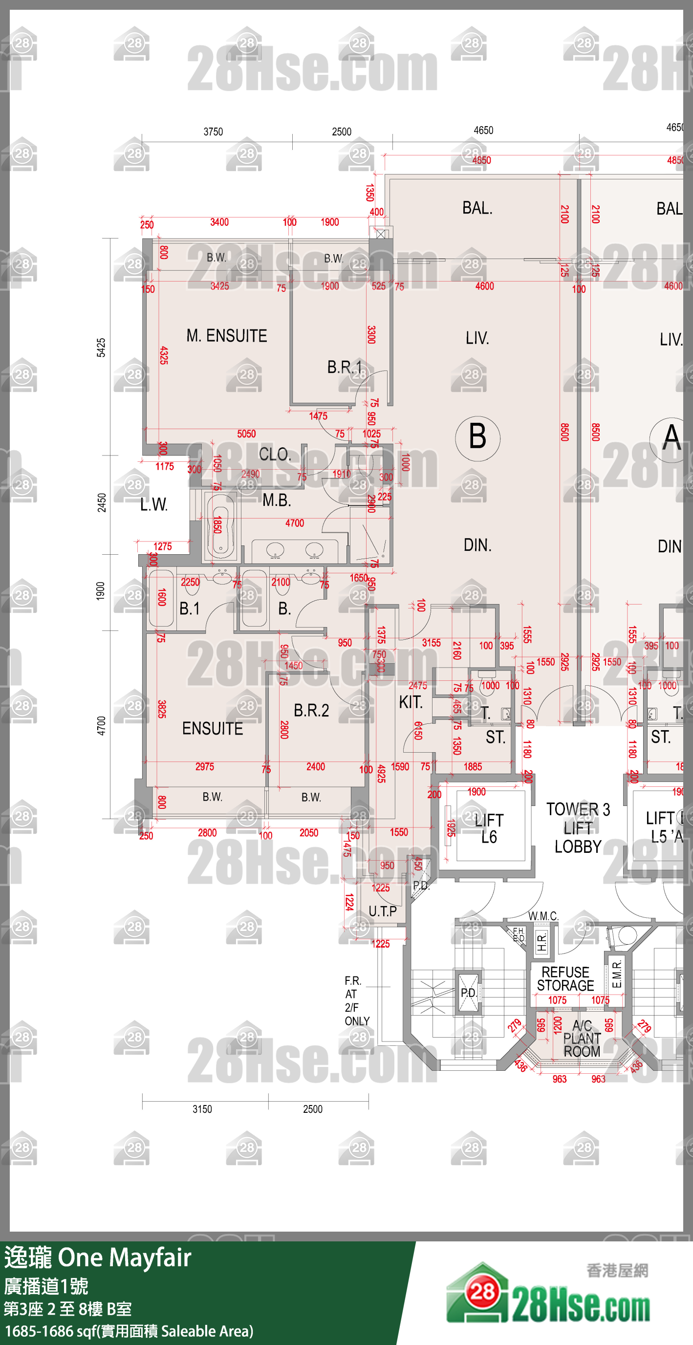 逸瓏 第3座5樓 B室 平面圖