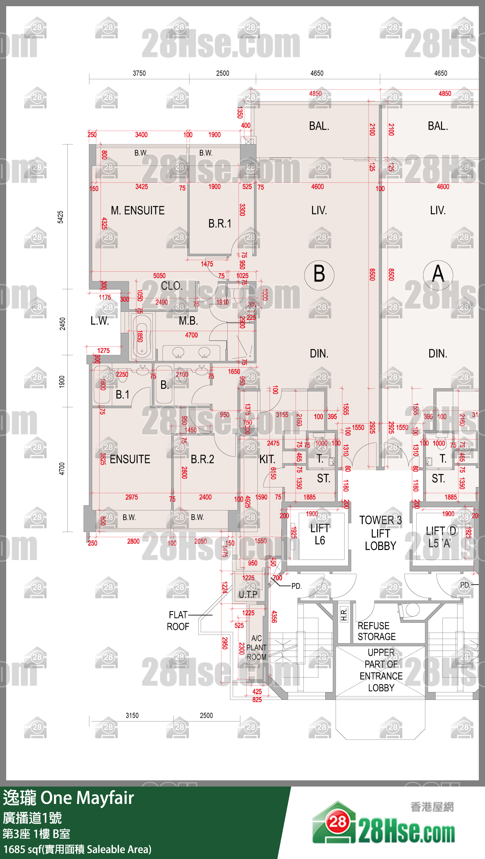 逸瓏 第3座1樓 B室 平面圖