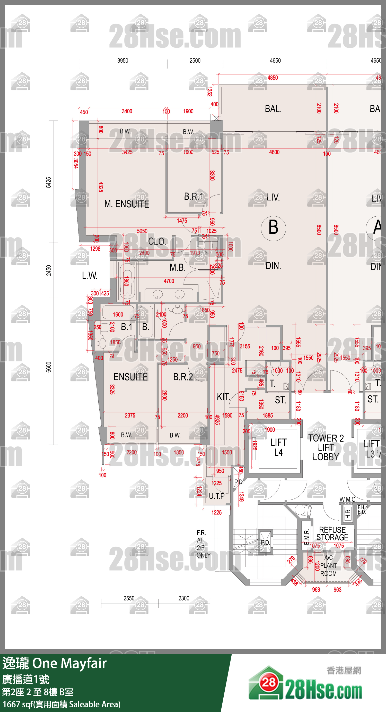 逸瓏 第2座3樓 B室 平面圖