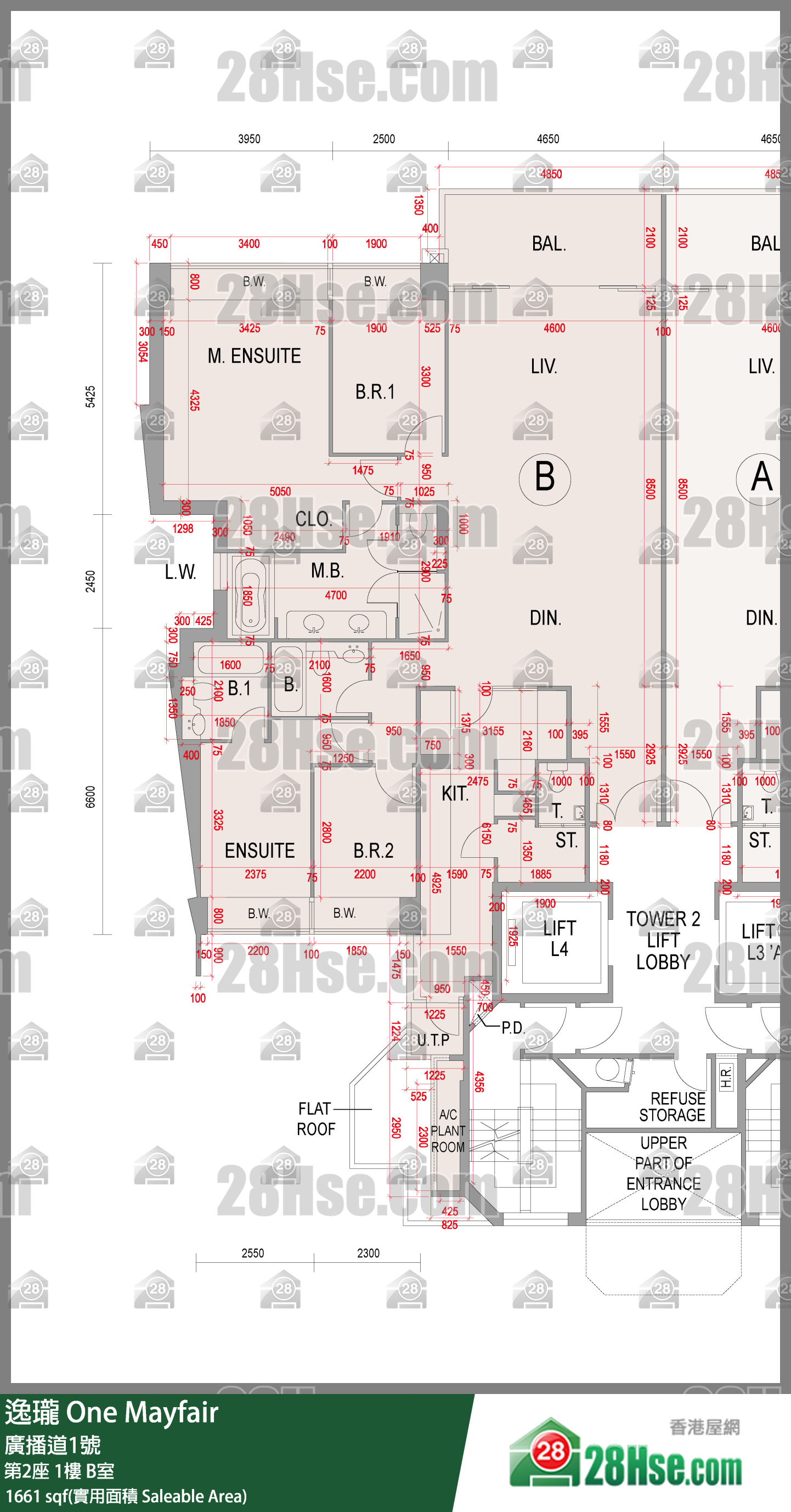 逸瓏 第2座1樓 B室 平面圖