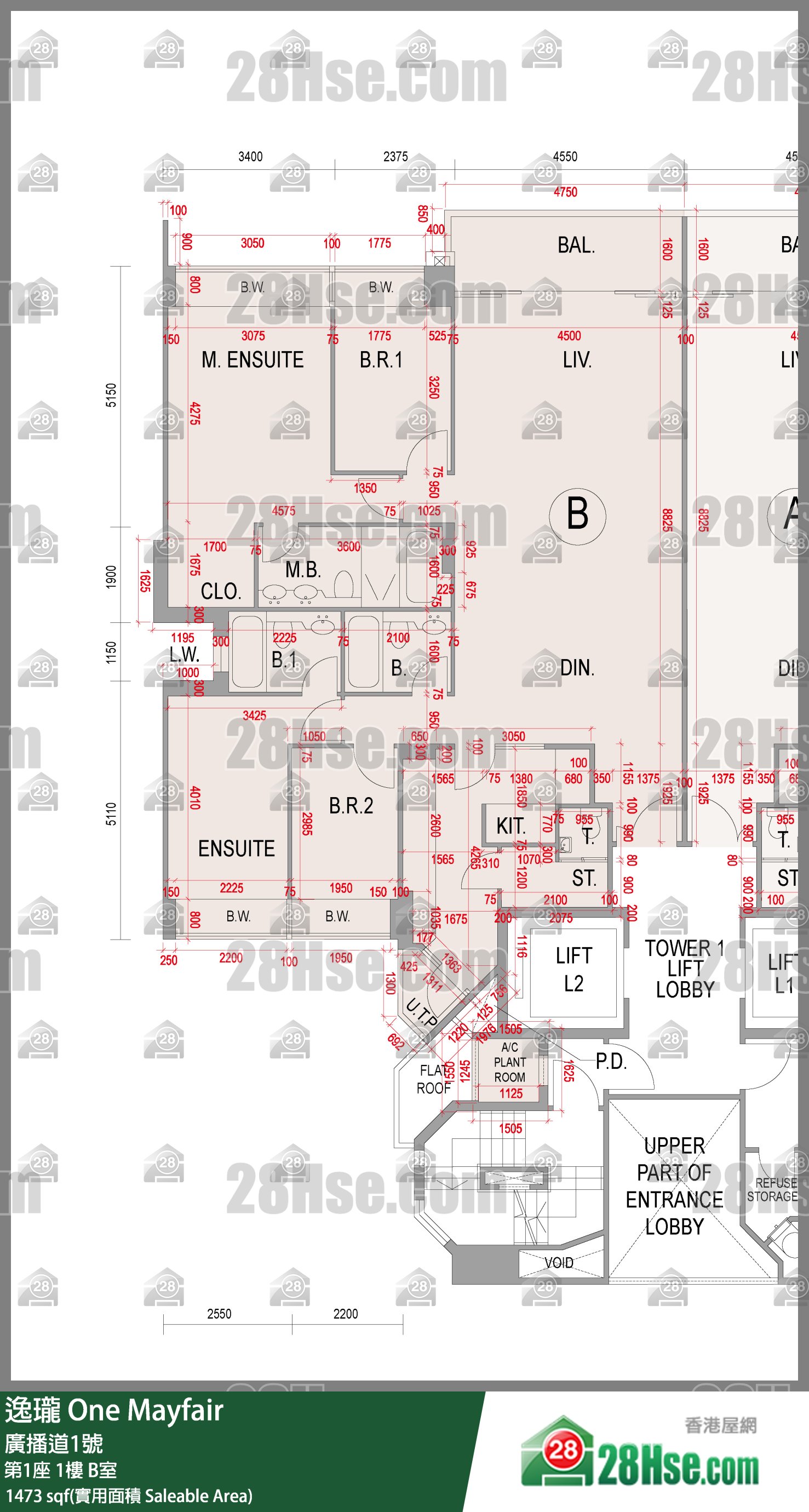 逸瓏 第1座1樓 B室 平面圖