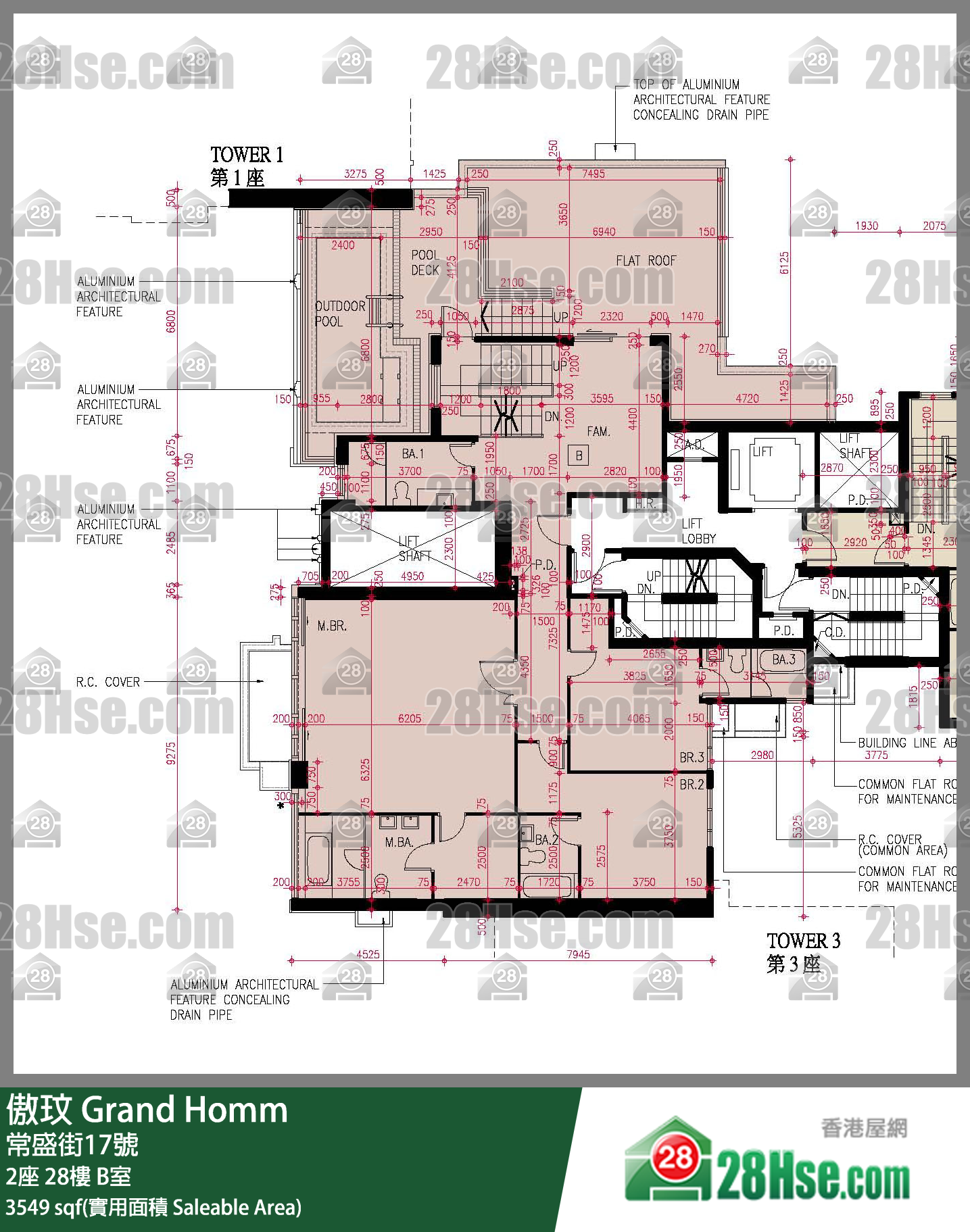 傲玟 2座 28樓 B室 平面圖