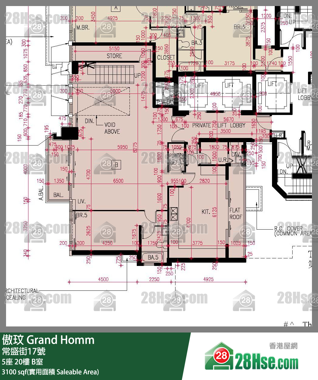 傲玟 5座20樓 B室 平面圖