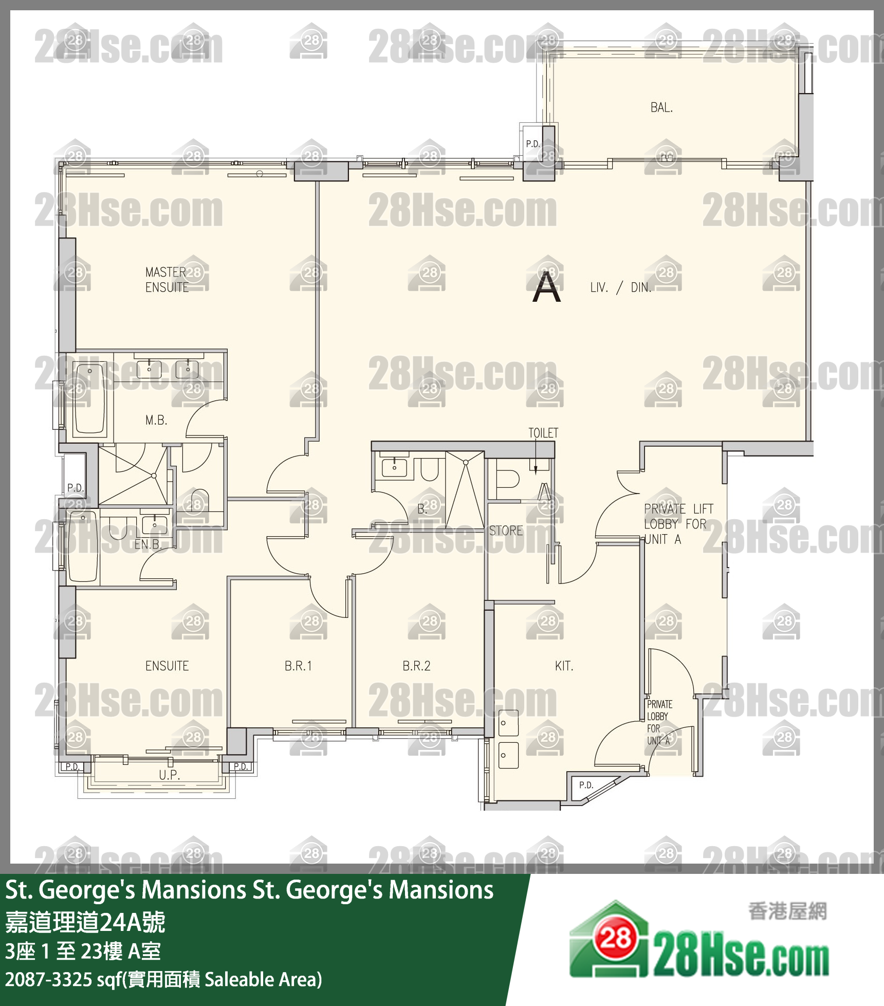 St. George's Mansions 3座16楼 A室 平面图
