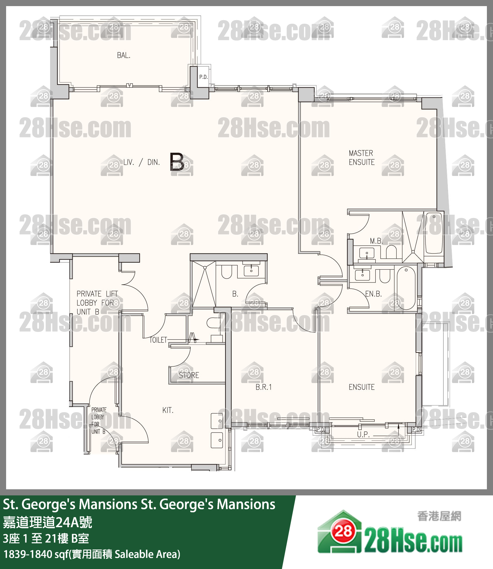 St. George's Mansions 3座3楼 B室 平面图