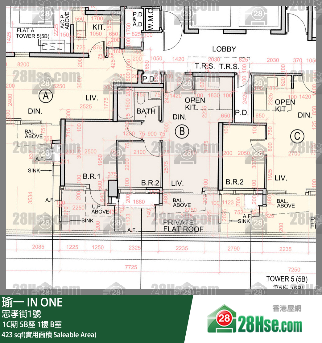 瑜一 1C期 5B座 1楼 B室 平面图