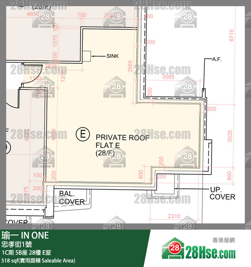 瑜一 1C期 5B座 28樓 E室 平面圖