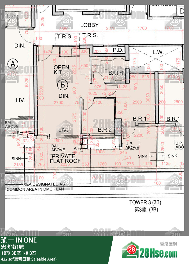 瑜一 1B期 3B座 1樓 B室 平面圖