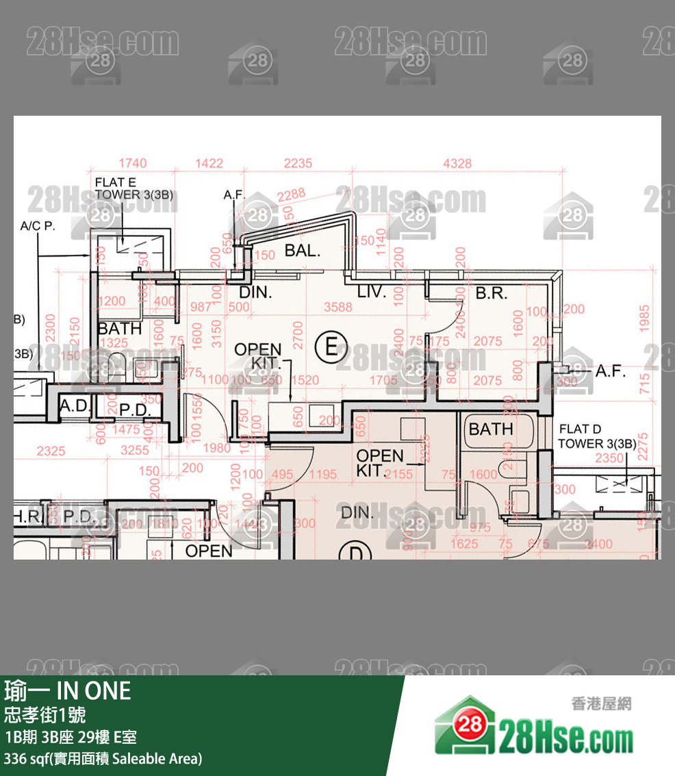 瑜一 1B期 3B座 29樓 E室 平面圖