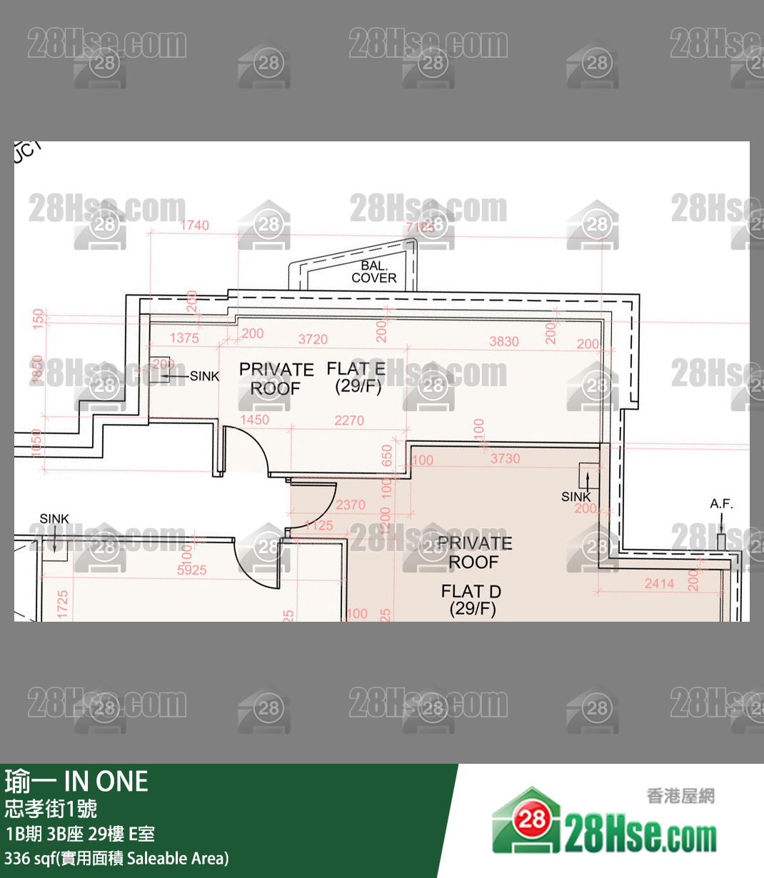 瑜一 1B期 3B座 29樓 E室 平面圖