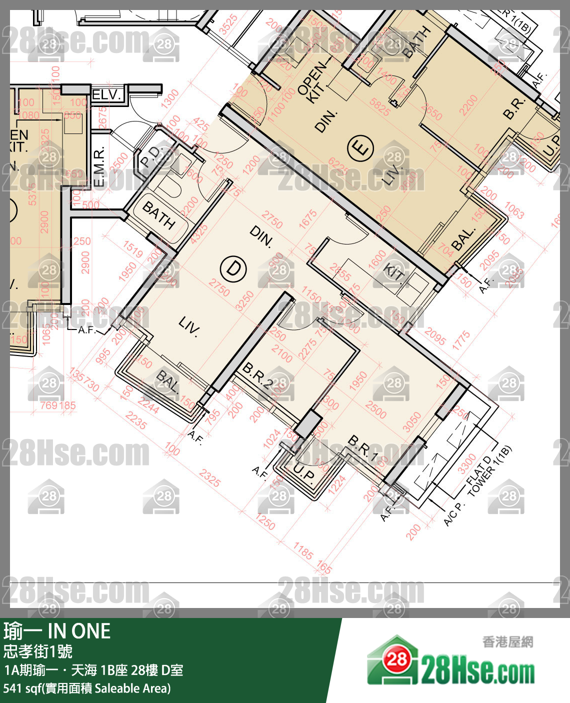 瑜一 1A期瑜一．天海 1B座 28樓 D室 平面圖