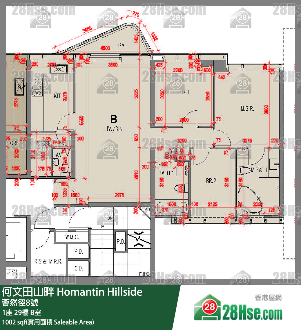 何文田山畔 1座29樓 B室 平面圖