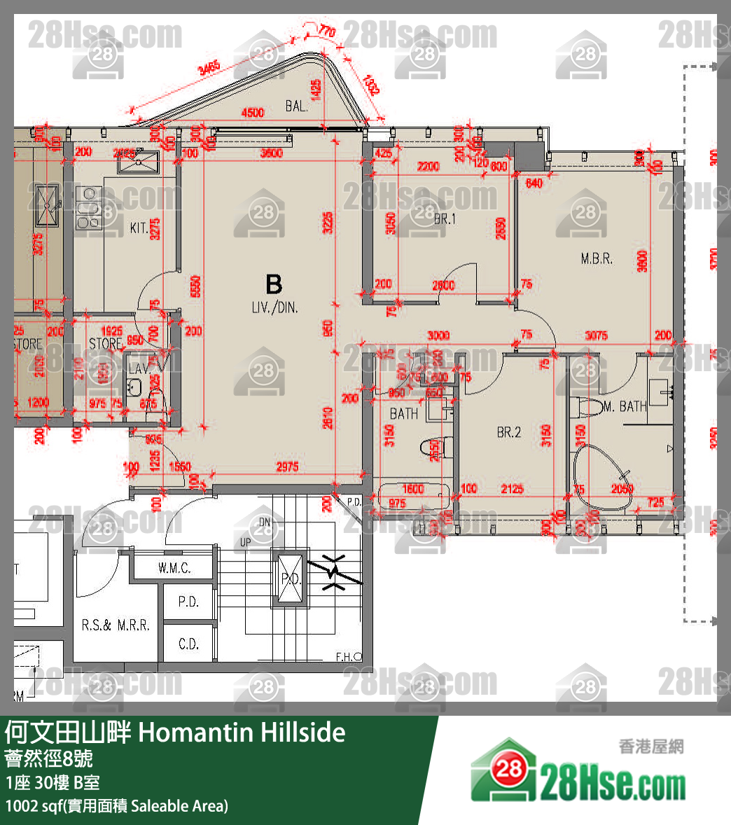 何文田山畔 1座 30樓 B室 平面圖