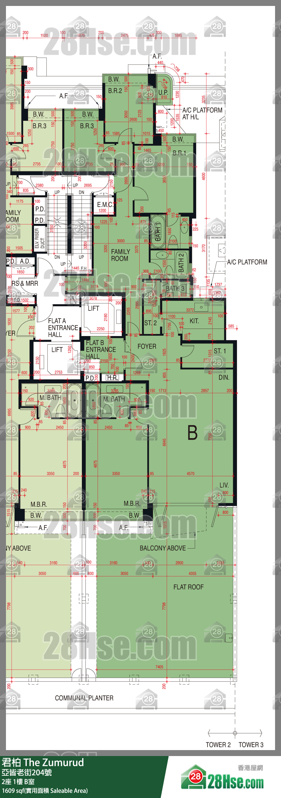 君柏 2座1楼 B室 平面图