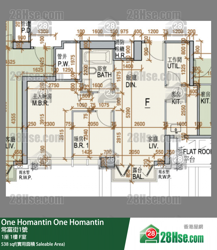 One Homantin 1座1楼 F室 平面图