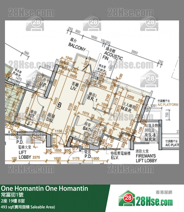 One Homantin 2座 19樓 B室 平面圖