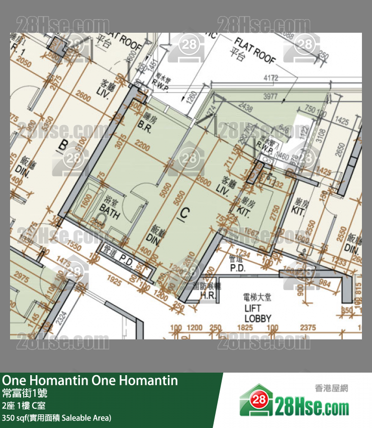 One Homantin 2座 1楼 C室 平面图