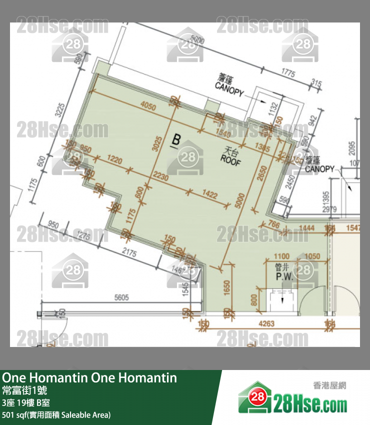 One Homantin 3座19楼 B室 平面图
