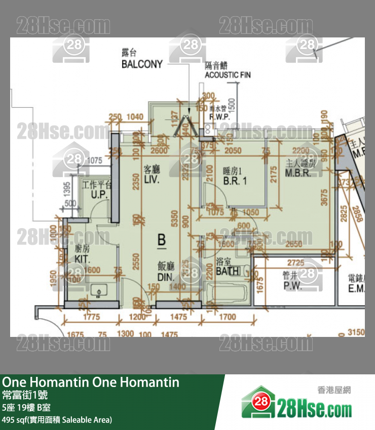 One Homantin 5座 19楼 B室 平面图